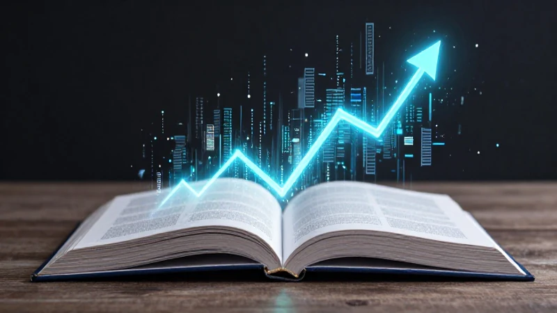 Libro digital vibrante con datos ascendentes