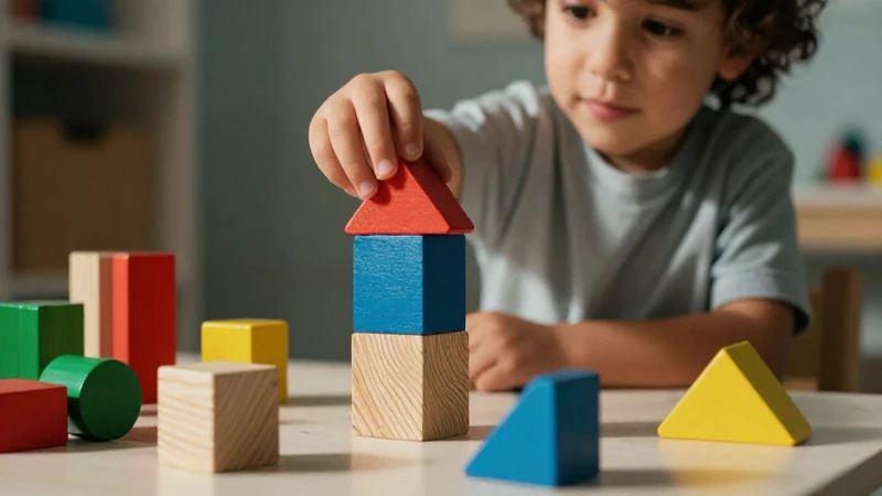 Niño curioso con bloques de madera
