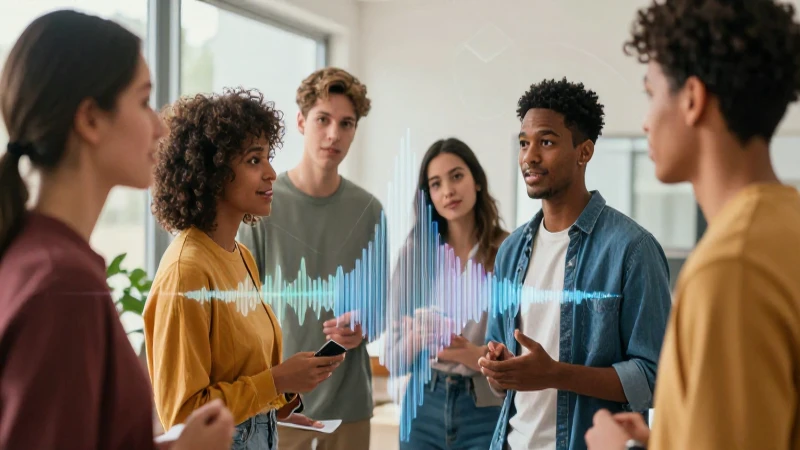 Jóvenes interactúan en un estilo moderno y vibrante