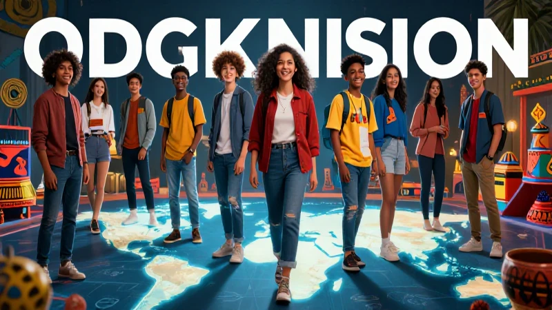 Explora Continentes y Regiones Sociales: Un viaje Conoce a la diversidad social 3 Estudiantes globales alegres sobre un mapa brillante