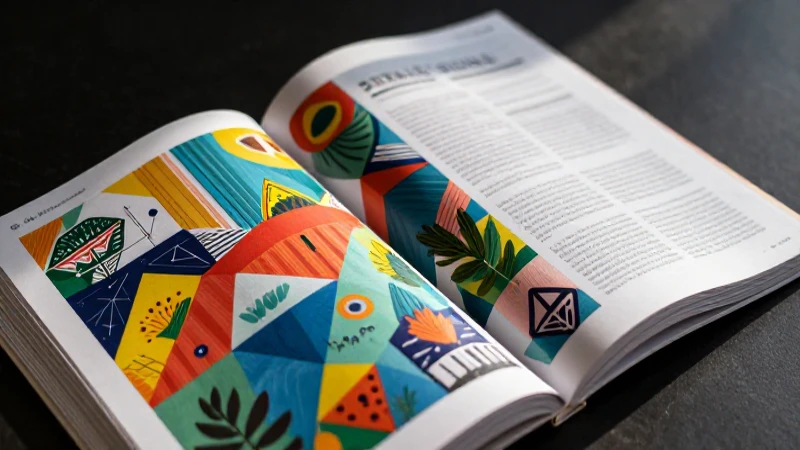Diseño editorial profesional y vibrante con patrones geométricos