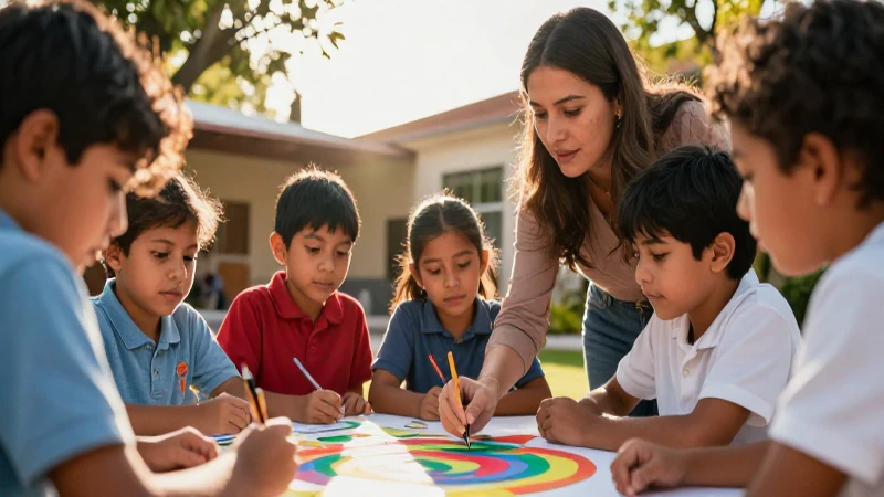 Niños mexicanos colaboran con su maestra en proyecto