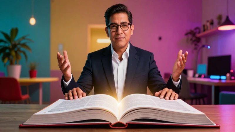 Educador mexicano en entorno vibrante y detallado