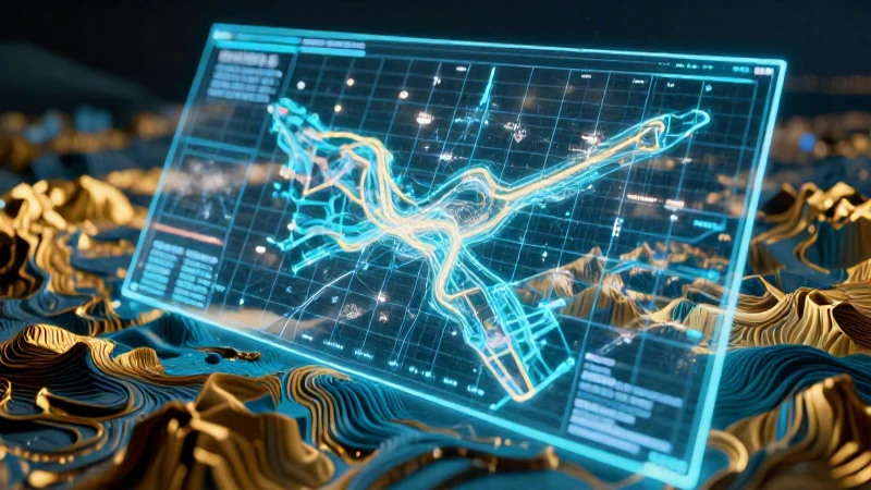Mapa holográfico flotando sobre topografía