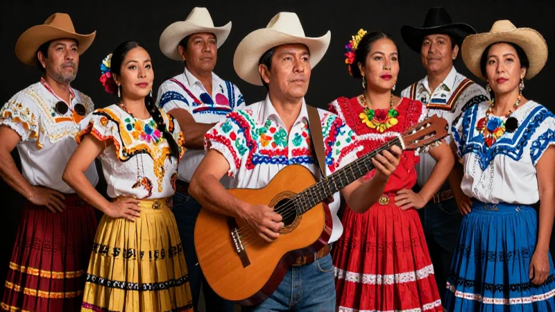 Podrías compartir 30 ejemplos de coplas cortas y populares 13 Ilustración vibrante de comunidad mexicana