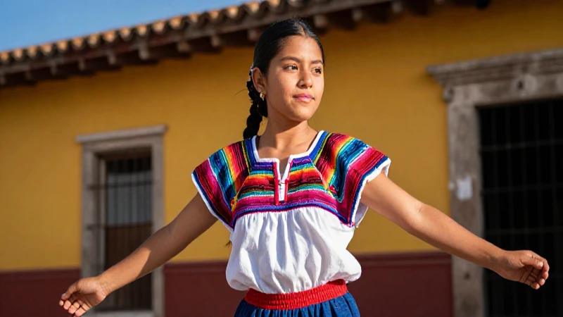 Podrías compartir 30 ejemplos de coplas cortas y populares 7 Joven mexicana vibrante en fondo colonial