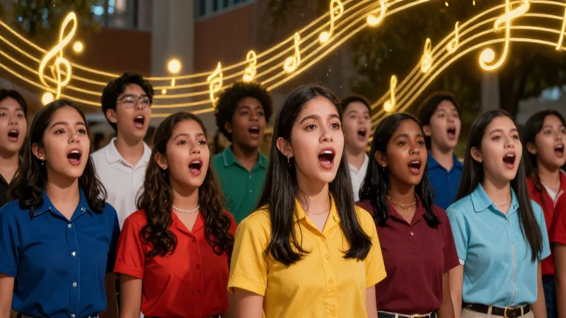 Música educativa vibrante con estudiantes diversos