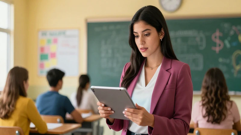 Domina el correo de Google en la nueva escuela mexicana: guía completa 5 Joven profesora mexicana en clase moderna con tablet