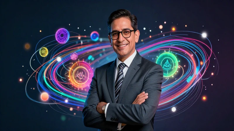 Educador mexicano moderno con interfaz digital vibrante