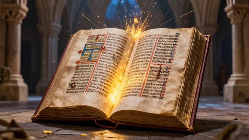 Corriente literaria: 100 Ejemplos de corrientes literarias 4 Iluminado manuscrito medieval vibrante con fondo de claustro