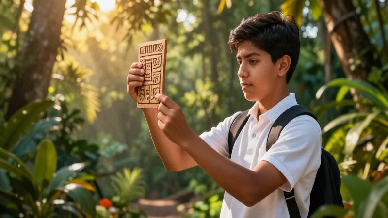 Estudiante mexicano ilustra glifo mesoamericano vibrante