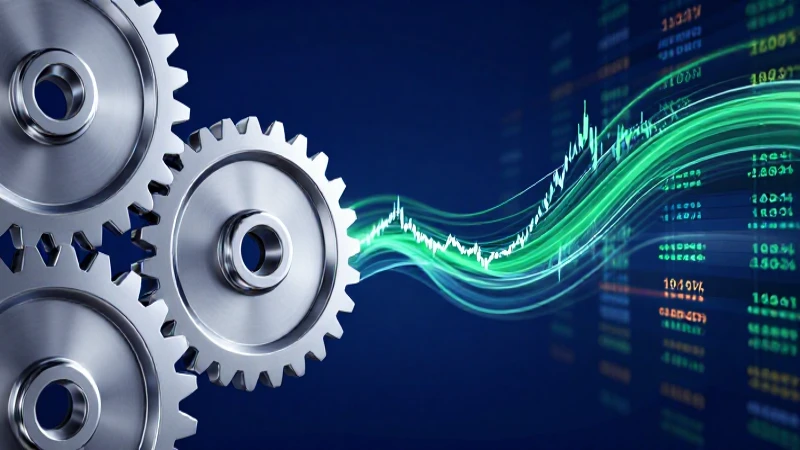 Engranajes de cromo y datos financieros abstractos