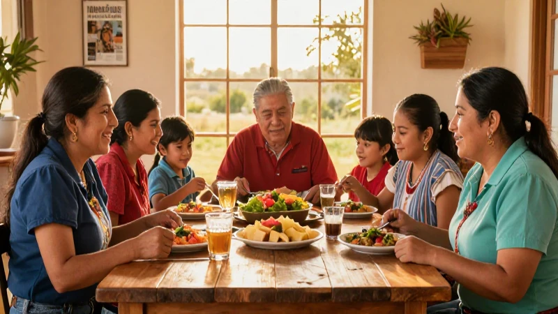 Familia mexicana celebrando una cena cálida