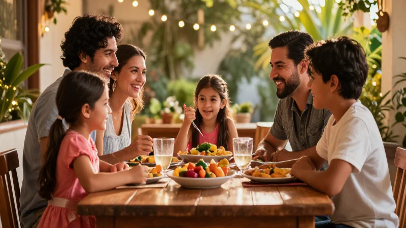 10 costumbres familiares para crear recuerdos y fortalecer lazos 8 Familia mexicana moderna en cena realista y vibrante