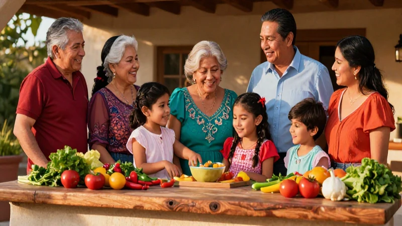 10 costumbres familiares para crear recuerdos y fortalecer lazos 3 Familia mexicana cocina con alegría y luz dorada