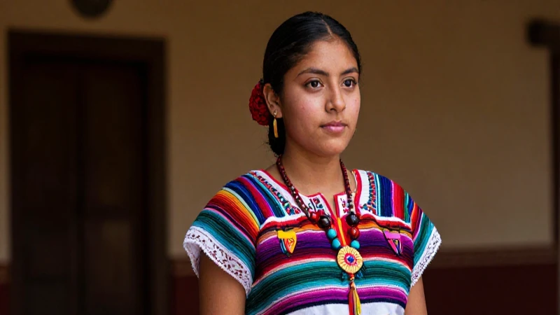 Cuáles son las costumbres y tradiciones en México y el mundo 5 Mujer mexicana en huipil con textiles coloridos y realismo
