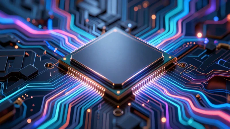 CPU: Qué es, funciones, partes y características esenciales 3 Microchip futurista con datos vibrantes