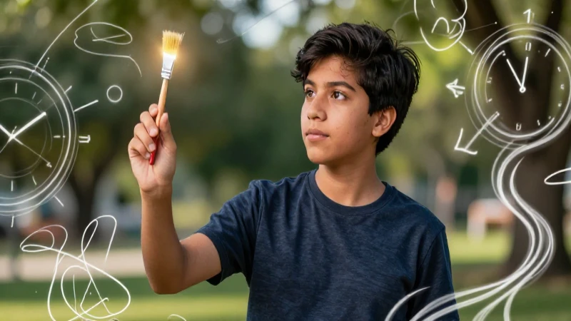 Estudiante mexicano creativo, arte y tiempo