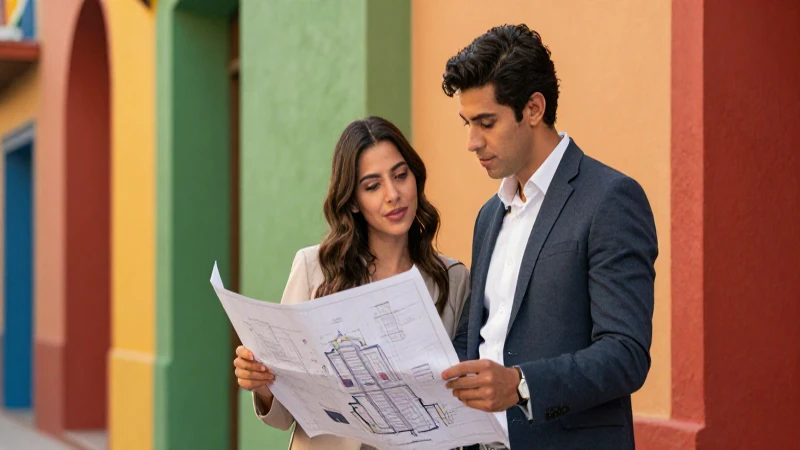Crédito Hipotecario Nacional Roosevelt: Tu Guía Completa 7 Pareja profesional mira planos arquitectónicos con estilo mexicano