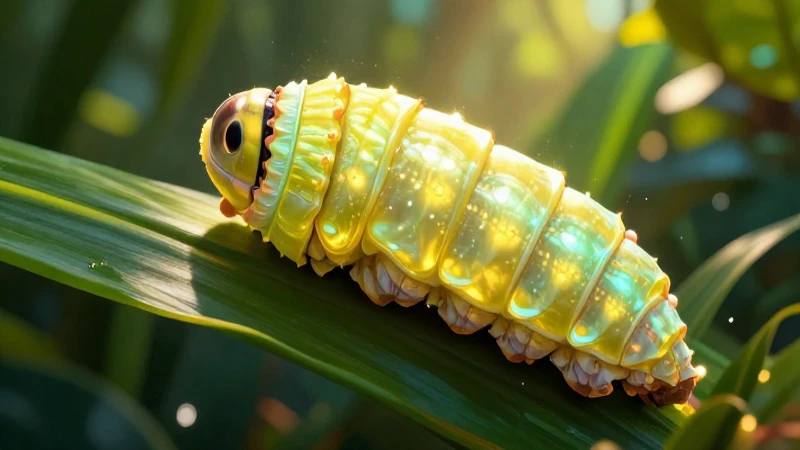 Crisálida: Definición, características y su papel en el arte 5 Crisálida luminosa y follaje tropical hiperrealista