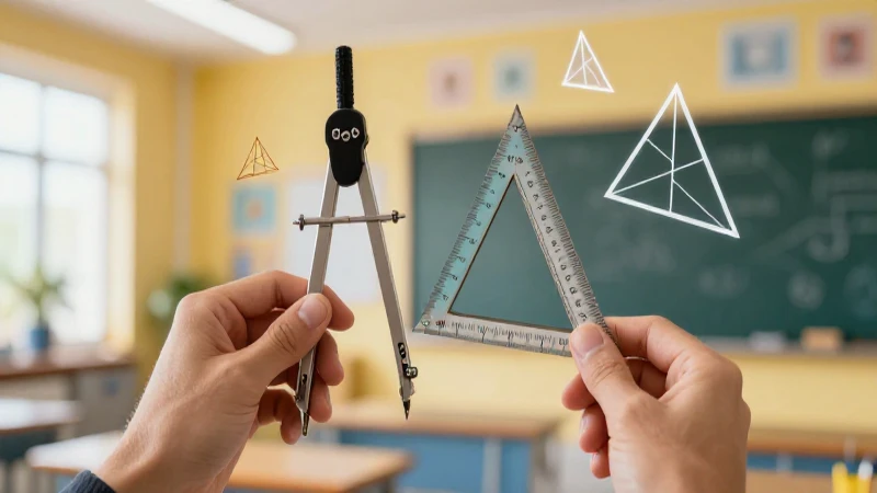 Manos con instrumentos sobre ángulos congruentes