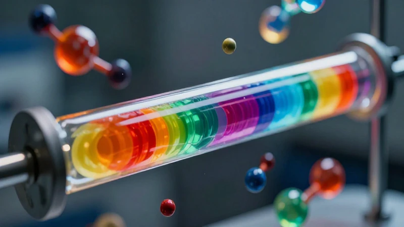 Columna de cromatografía vibrante con estructuras moleculares abstractas