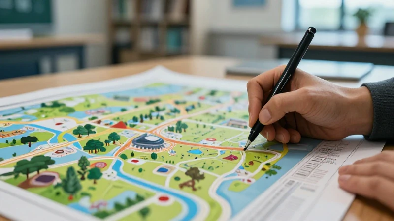 Croquis: Usos, Tipos, Elementos y Características Esenciales 7 Dibujo de mapa educativo en un entorno moderno y vibrante