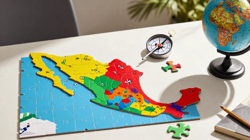 Puzzle geográfico vibrante de México en un ambiente educativo moderno