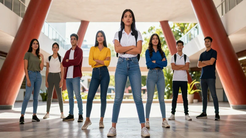 La Nueva Escuela Mexicana: Igualdad y oportunidades para todos 3 Estudiantes mexicanos en moderno entorno vibrante y dinámico