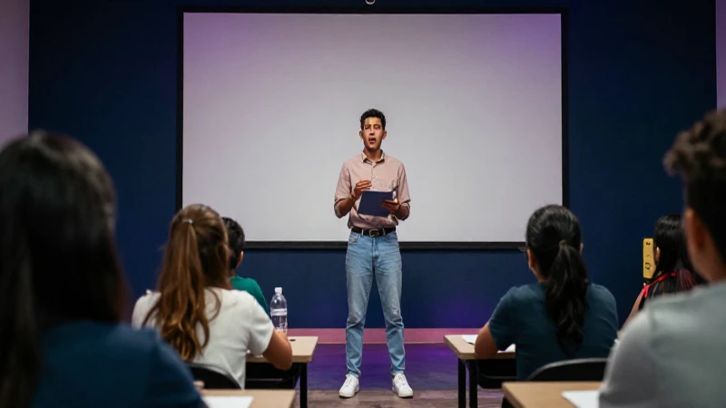 Educador vibrante en aula mexicana moderna