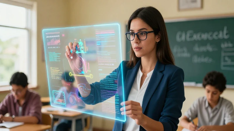 Profesor mexicano con holograma educativo de alta calidad