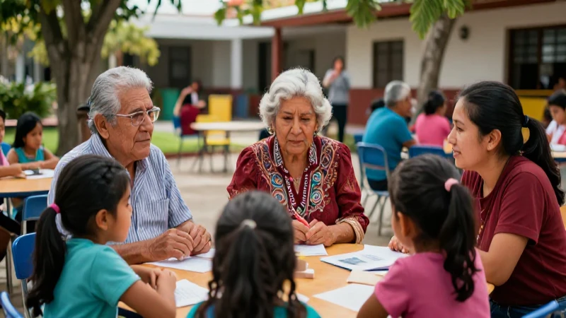 Mayores y niños mexicanos aprenden en un espacio vibrante