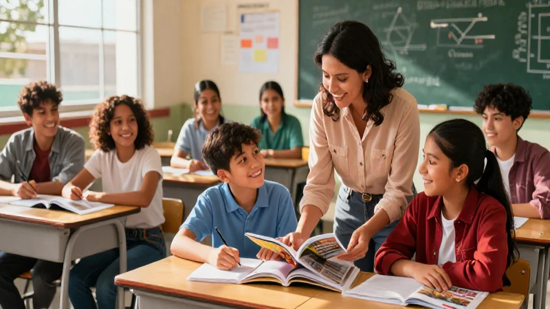 Estudiantes mexicanos felices en aula moderna