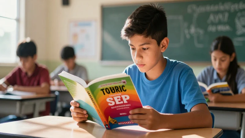 Estudiante mexicano lee libros de la SEP con luz dramática