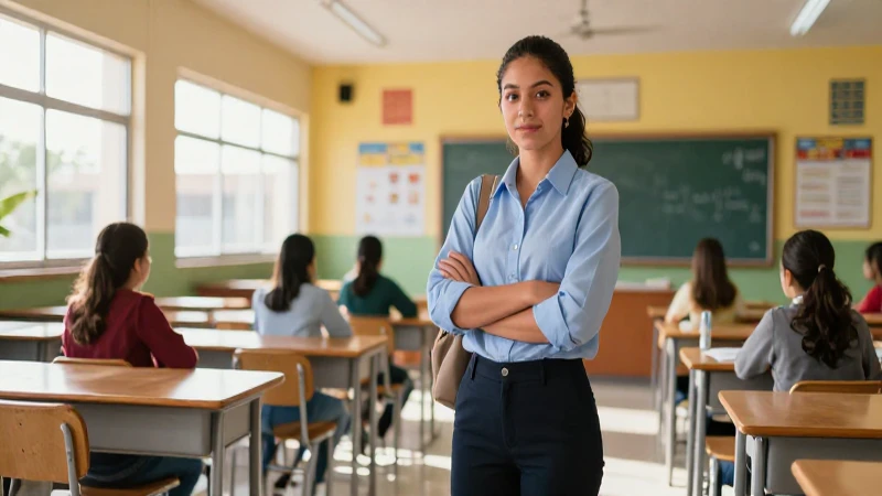Fórmate como profesional competente: Prácticas profesionales en la Nueva Escuela Mexicana 3 Joven mexicano seguro en aula escolar moderna