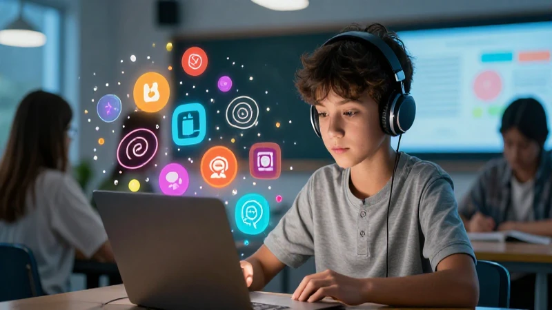 Joven estudiante enfocado en conocimiento dinámico moderno