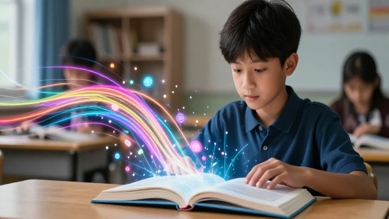 Estudiante moderno con libro holográfico de conocimiento