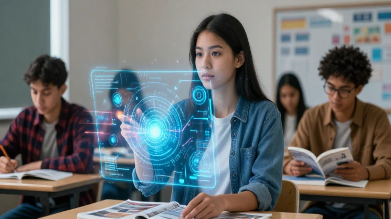 Conoce las tendencias y oportunidades del modelo educativo 2023 4 Joven mexicano mira el futuro holográfico vibrante
