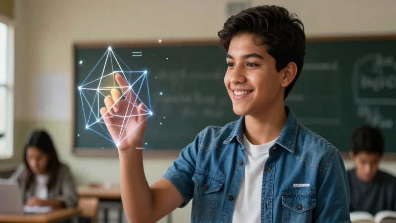 Joven mexicano interactúa con diagramas educativos