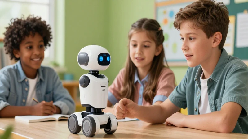 Niño interactúa con robot educativo
