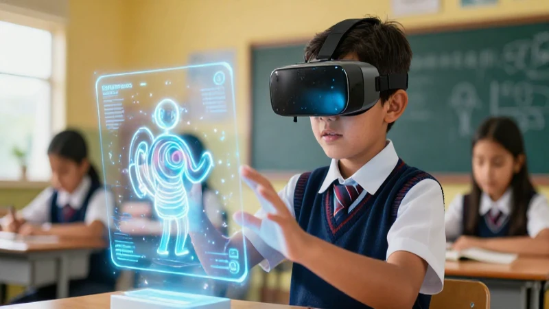 Estudiante con realidad aumentada interactúa con hologramas