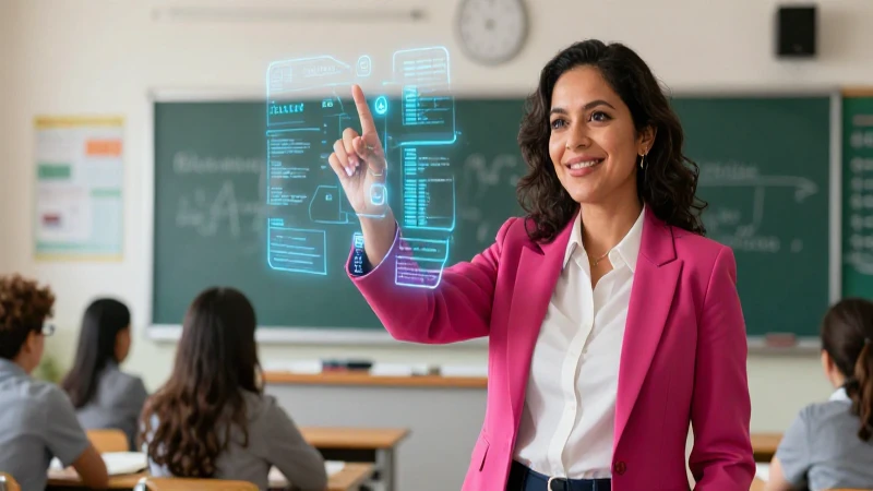 Desbloquea el éxito docente: aprende a usar la retroalimentación en la Nueva Escuela Mexicana 5 Maestra mexicana vibrante en aula digital moderna