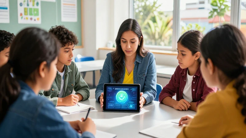 Educador mexicano moderno guía aprendizaje con tecnología