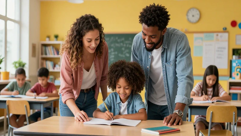 Mejora la educación con el seguimiento de aprendizajes en la Nueva Escuela Mexicana y las familias clave 3 Familia diversa educa a niño en aula moderna