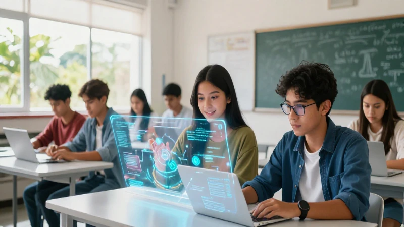 Estudiantes mexicanos con tecnología en un futuro brillante
