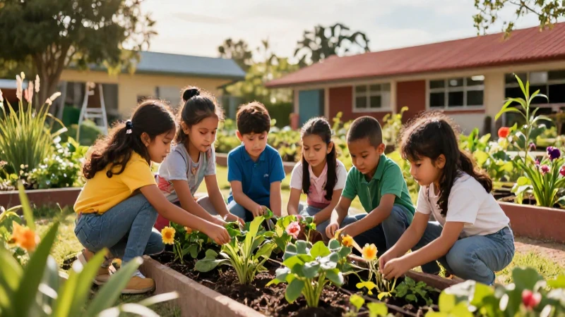 Tips para fomentar la participación en la Nueva Escuela Mexicana: claves para docentes 4 Niños diversos cultivan juntos en un jardín vibrante