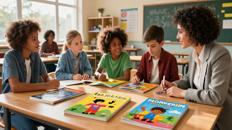 Profesores, libros y luz en un aula moderna