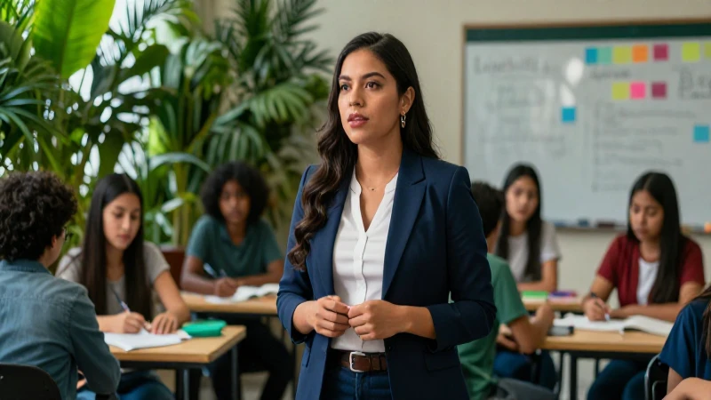 Docentes clave en la Nueva Escuela Mexicana: educación sustentable e inclusiva 4 Maestra mexicana vibrante en entorno moderno