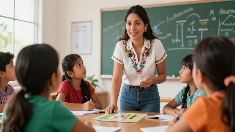 Conoce el papel clave de los docentes en la escuela mexicana 5 Maestra apasionada en moderno aula vibrante