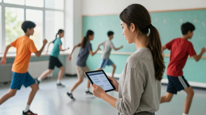 Mejora tus prácticas de evaluación y retroalimentación en Educación Física: Guía para maestros 3 Maestro de educación física con alumnos activos y feedback digital